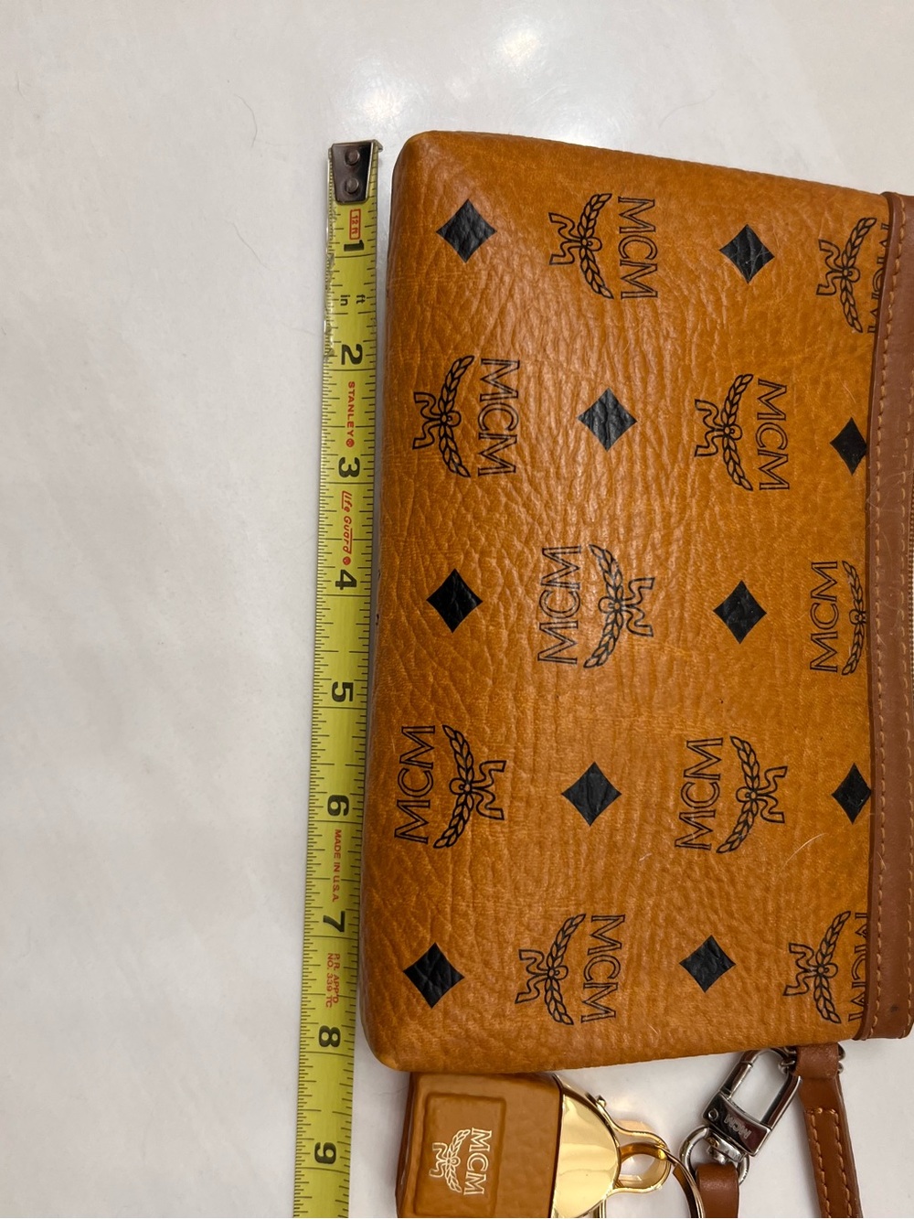 MCM Cognac Logo Print Leather Wristlet in Black Accents - Picture 5 of 6